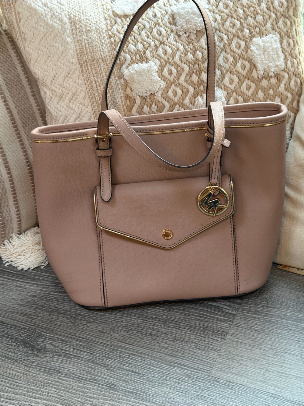 Michael Kors Dusty Pink Leather Tote with Gold Accents